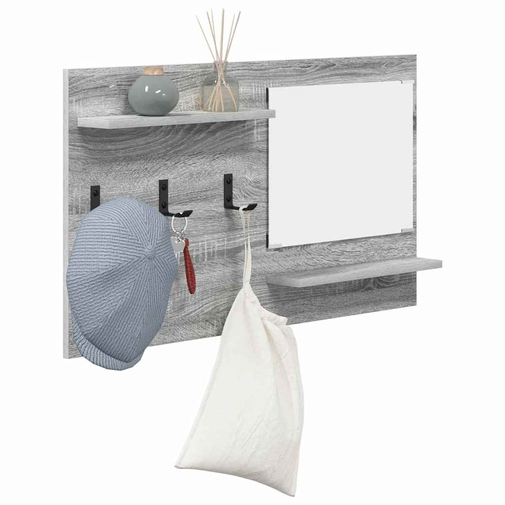Appendiabiti a muro con specchio Grigio Sonoma 90 x 10 x 50 cm