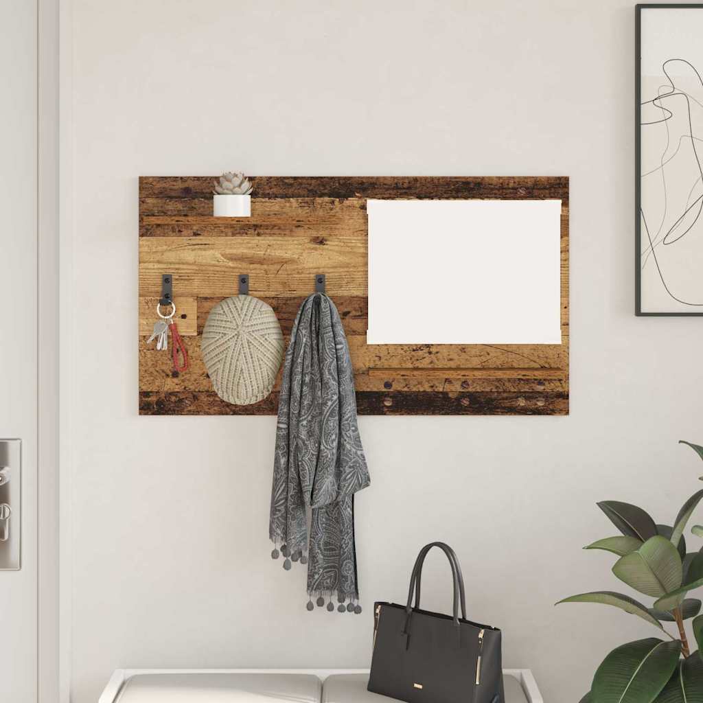 Appendiabiti a muro con specchio Legno vecchio 90 x 10 x 50 cm