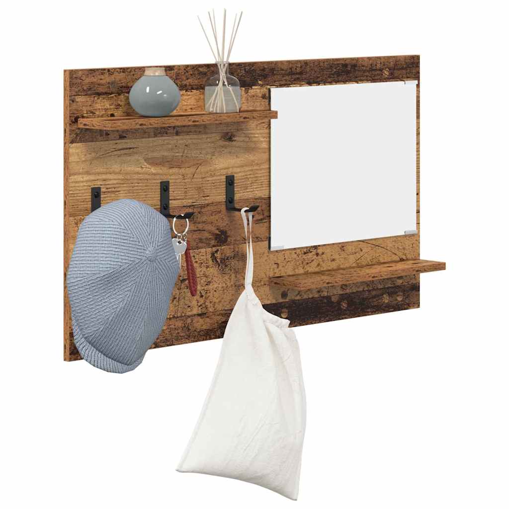 Appendiabiti a muro con specchio Legno vecchio 90 x 10 x 50 cm
