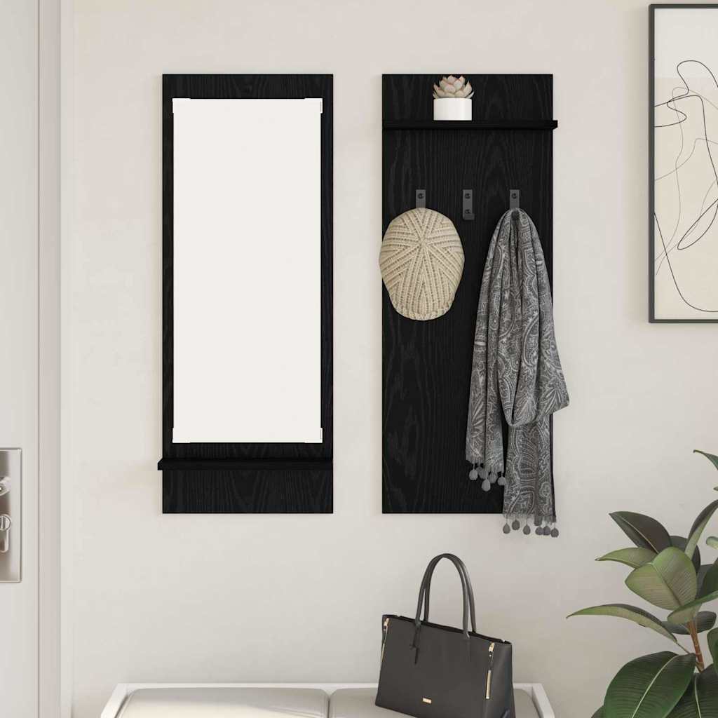 Appendiabiti a muro con lo scaffale Rovere Nero 70 x 10 x 90 cm