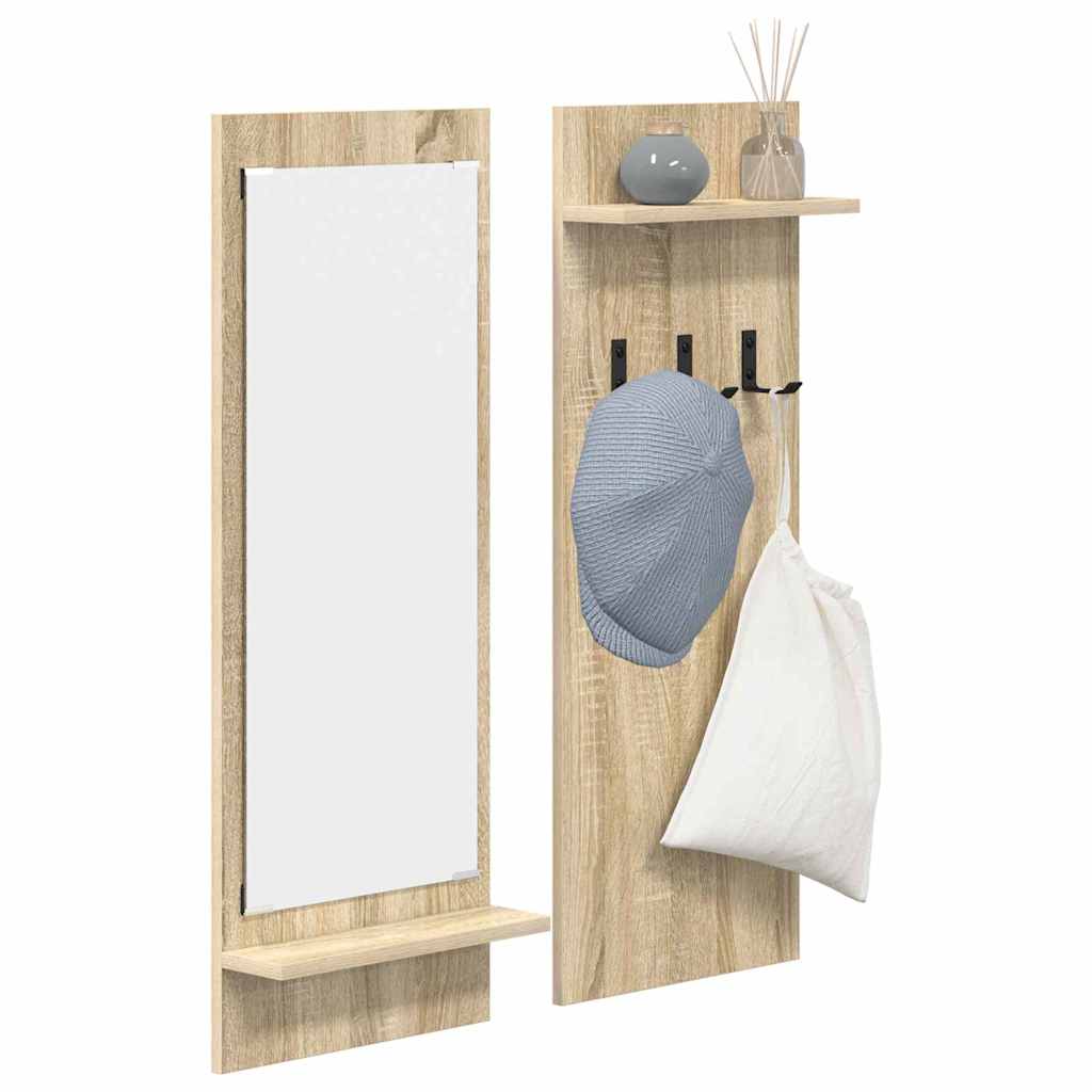 Appendiabiti a muro con specchio Rovere Sonoma 70 x 10 x 90 cm