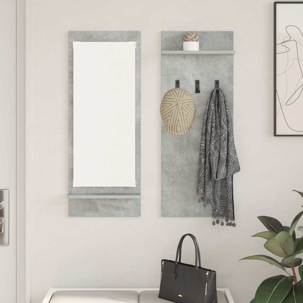 Appendiabiti a muro con specchio Grigio cemento 70 x 10 x 90 cm