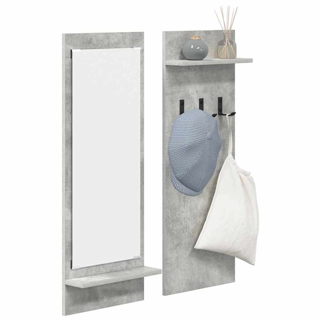 Appendiabiti a muro con specchio Grigio cemento 70 x 10 x 90 cm