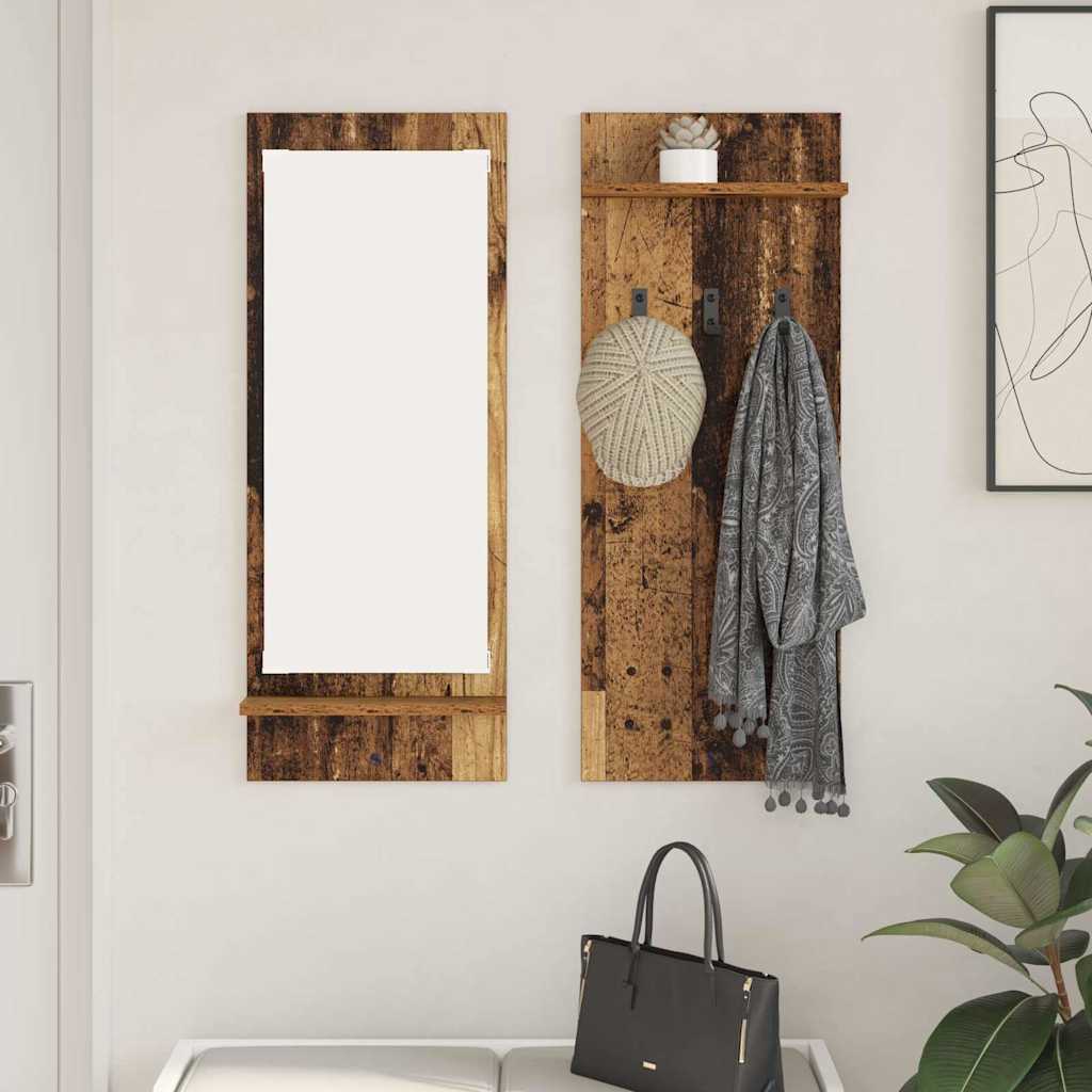 Appendiabiti a muro con specchio Legno vecchio 70 x 10 x 90 cm
