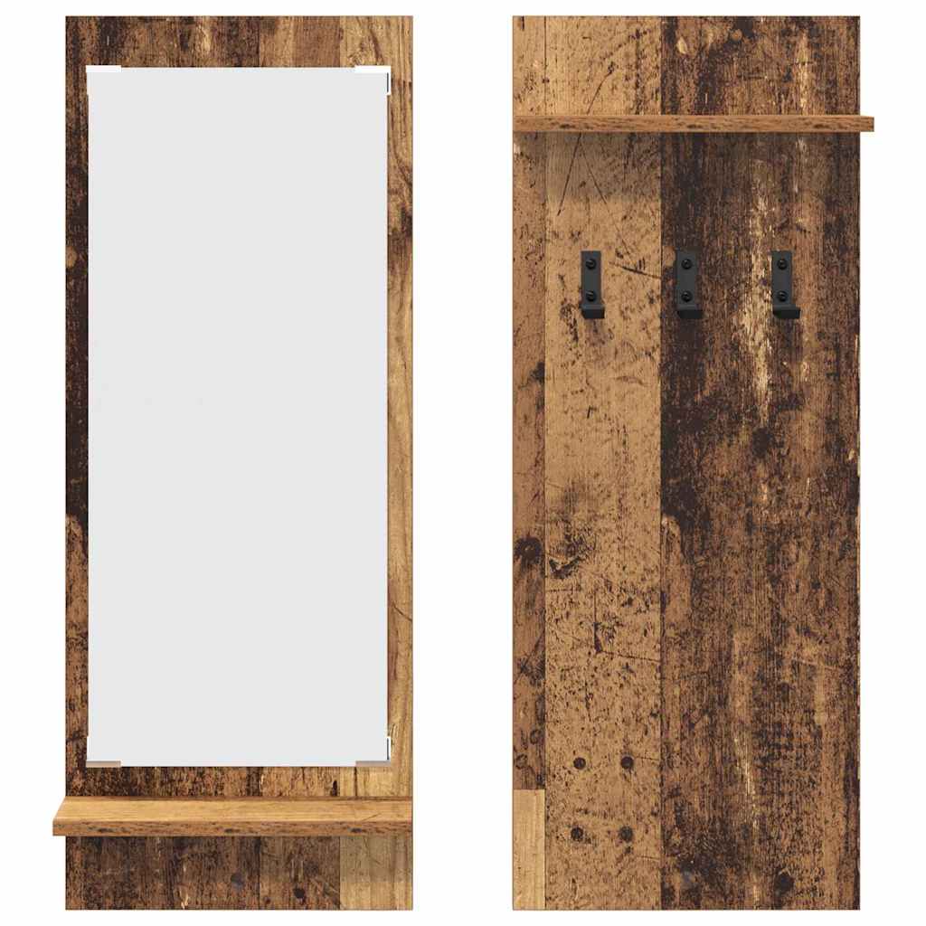 Appendiabiti a muro con specchio Legno vecchio 70 x 10 x 90 cm
