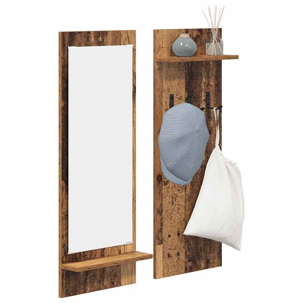 Appendiabiti a muro con specchio Legno vecchio 70 x 10 x 90 cm