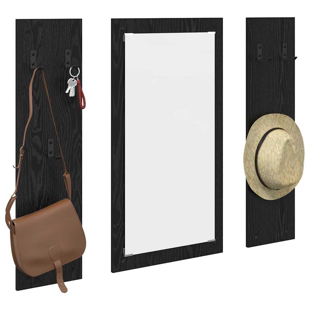 Appendiabiti a muro con specchio Rovere Nero 96 x 1,5 x 90 cm