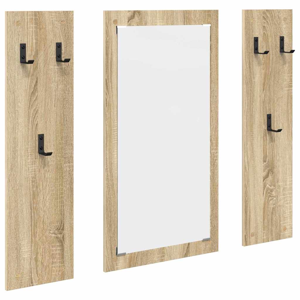 Appendiabiti a muro con specchio Rovere Sonoma 96 x 1,5 x 90 cm