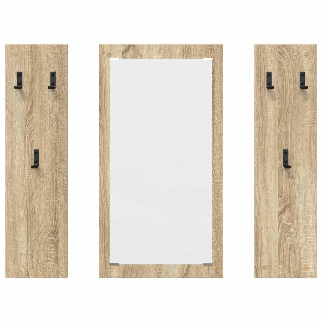 Appendiabiti a muro con specchio Rovere Sonoma 96 x 1,5 x 90 cm