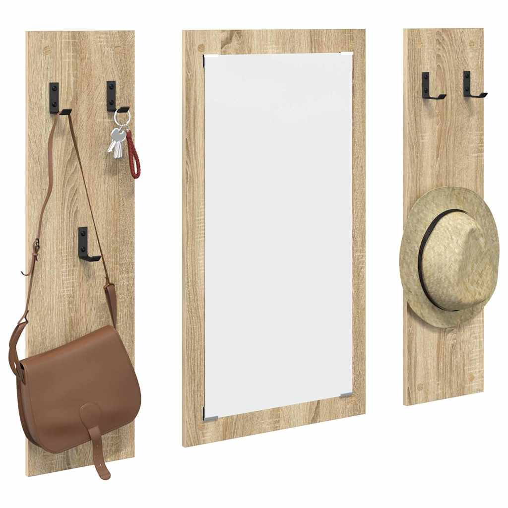 Appendiabiti a muro con specchio Rovere Sonoma 96 x 1,5 x 90 cm