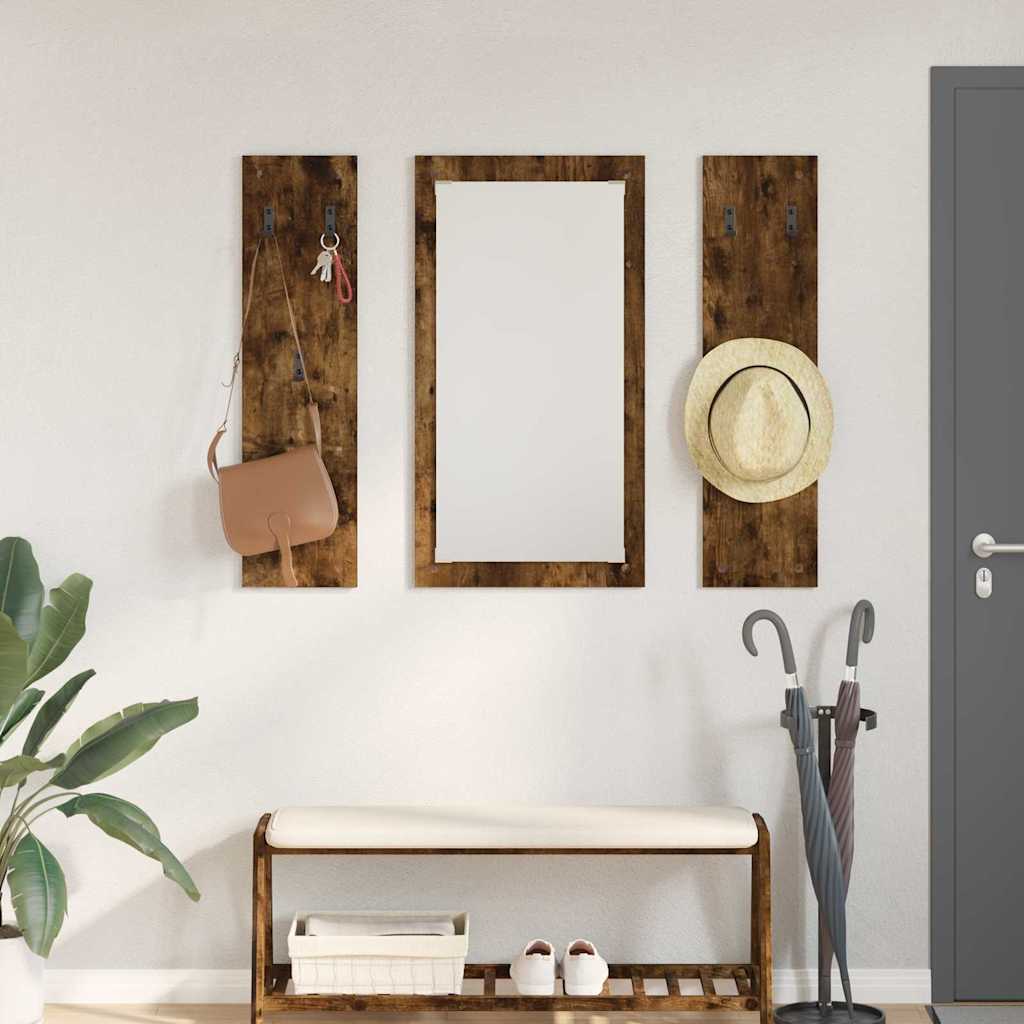 Appendiabiti a muro con specchio Rovere fumé 96 x 1,5 x 90 cm