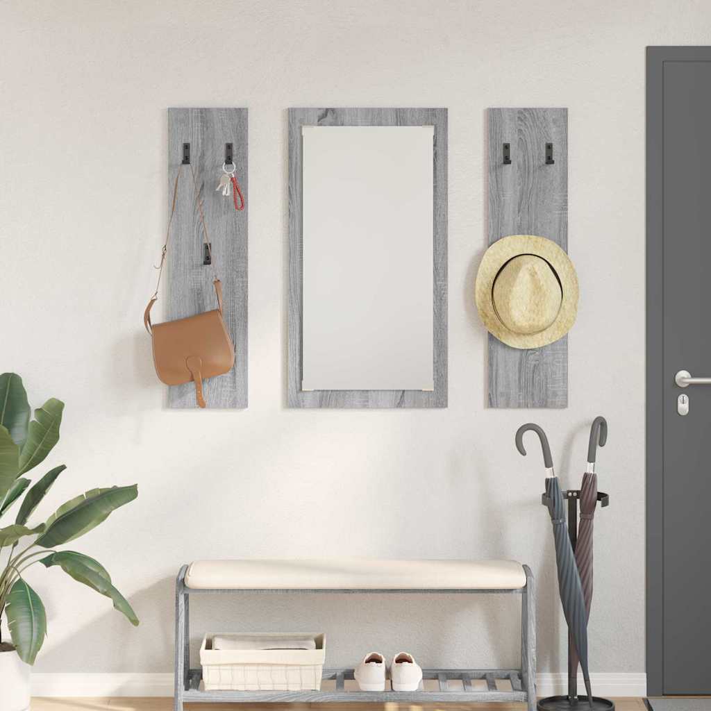 Appendiabiti a muro con specchio Grigio Sonoma 96 x 1,5 x 90 cm