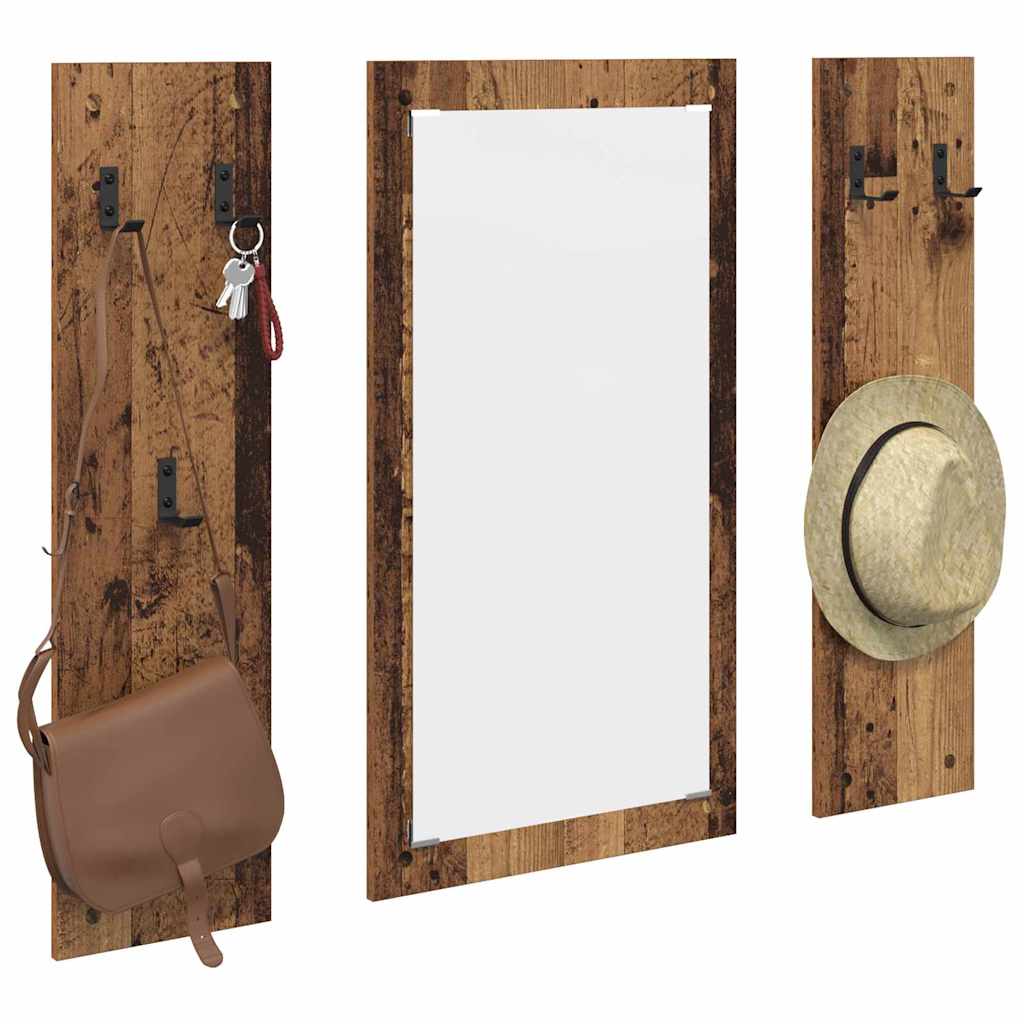 Appendiabiti a muro con specchio Legno vecchio 96 x 1,5 x 90 cm