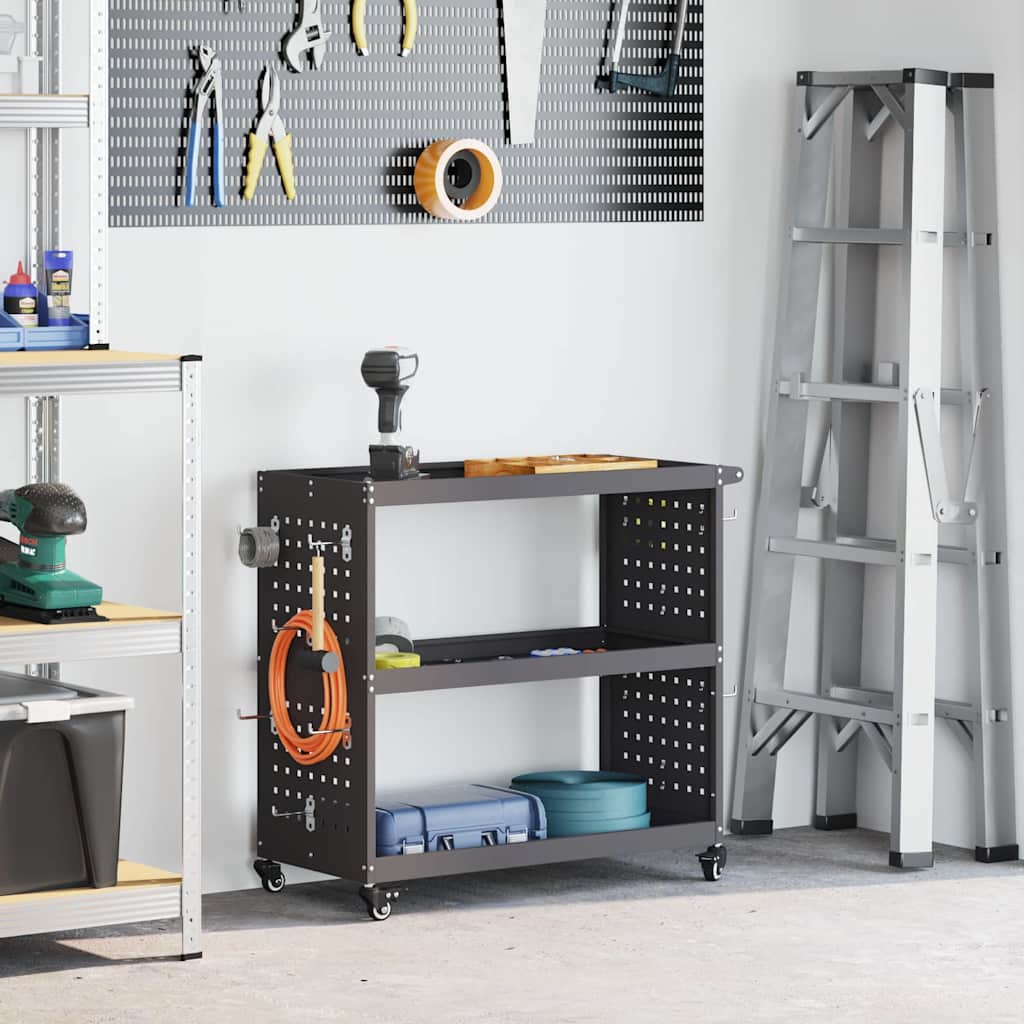 Carrello per Attrezzi con lo scaffale Nero 75 x 35 x 73 cm