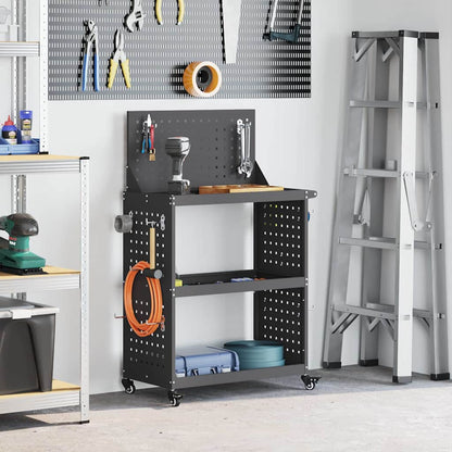 Carrello per Attrezzi con lo scaffale Nero 65 x 35 x 111 cm