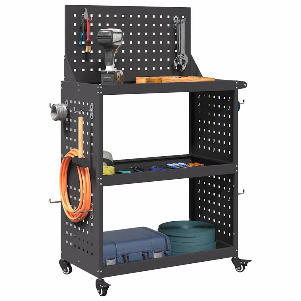 Carrello per Attrezzi con lo scaffale Nero 65 x 35 x 111 cm