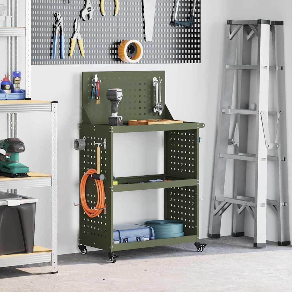 Carrello per Attrezzi con ruota Verde oliva 65 x 35 x 111 cm
