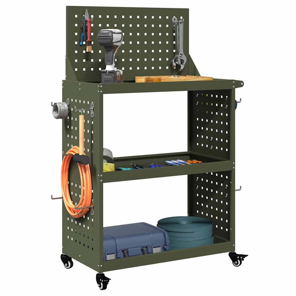 Carrello per Attrezzi con ruota Verde oliva 65 x 35 x 111 cm