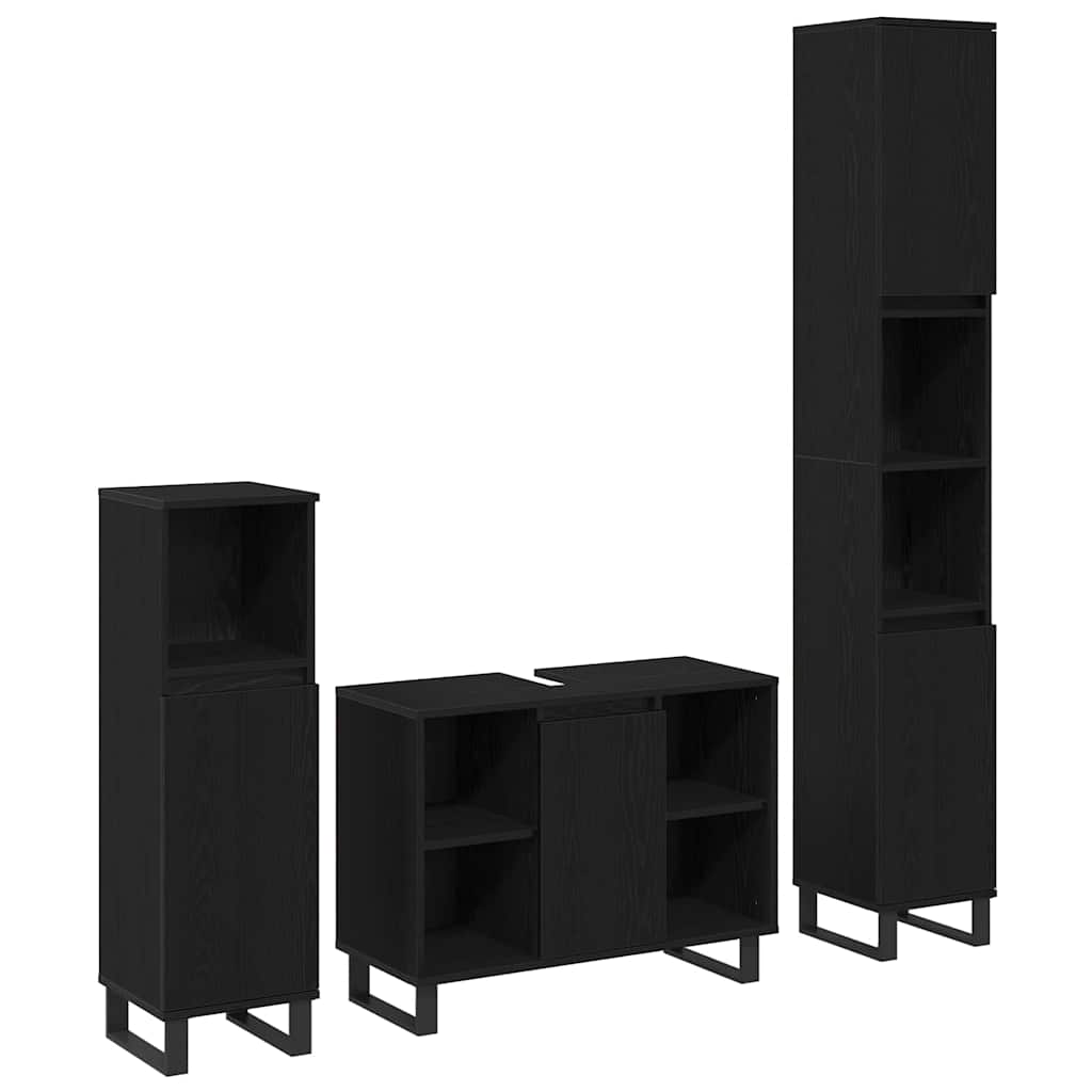 Set di mobili per il bagno 3 pcs Nero Legno multistrato