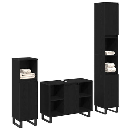 Set di mobili per il bagno 3 pcs Nero Legno multistrato