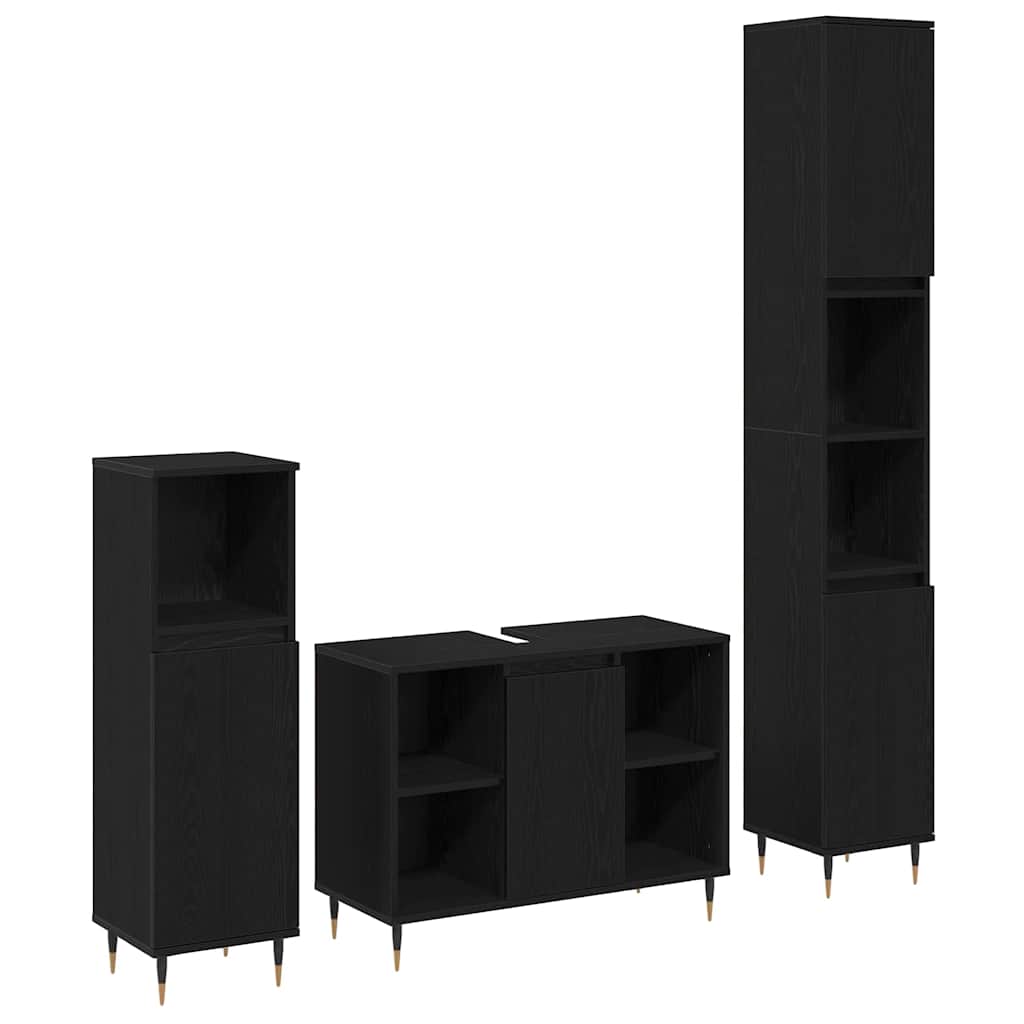 Set di mobili per il bagno 3 pcs Rovere Nero Legno multistrato
