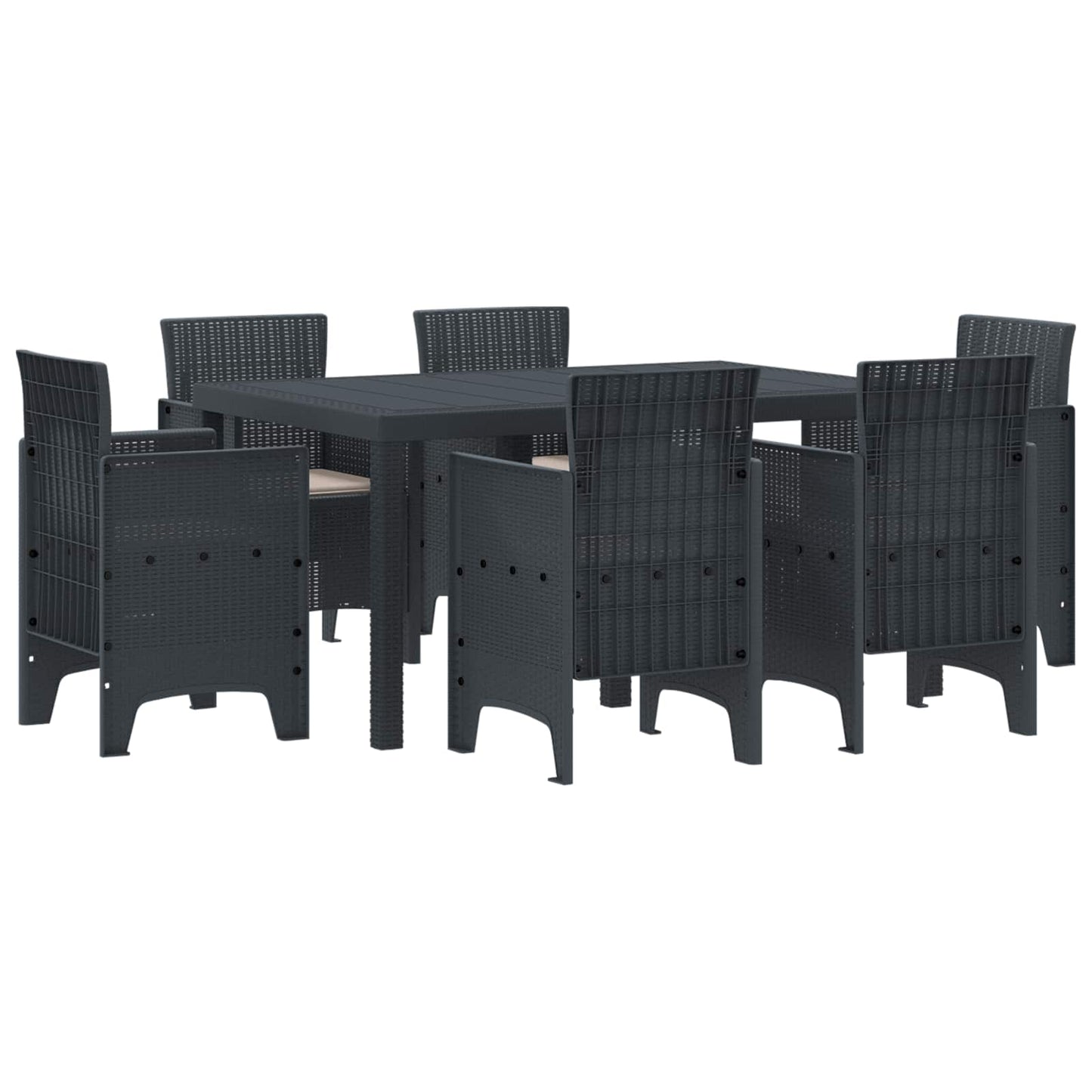Set da Pranzo per Giardino 7 pcs Antracite Rattan Polt