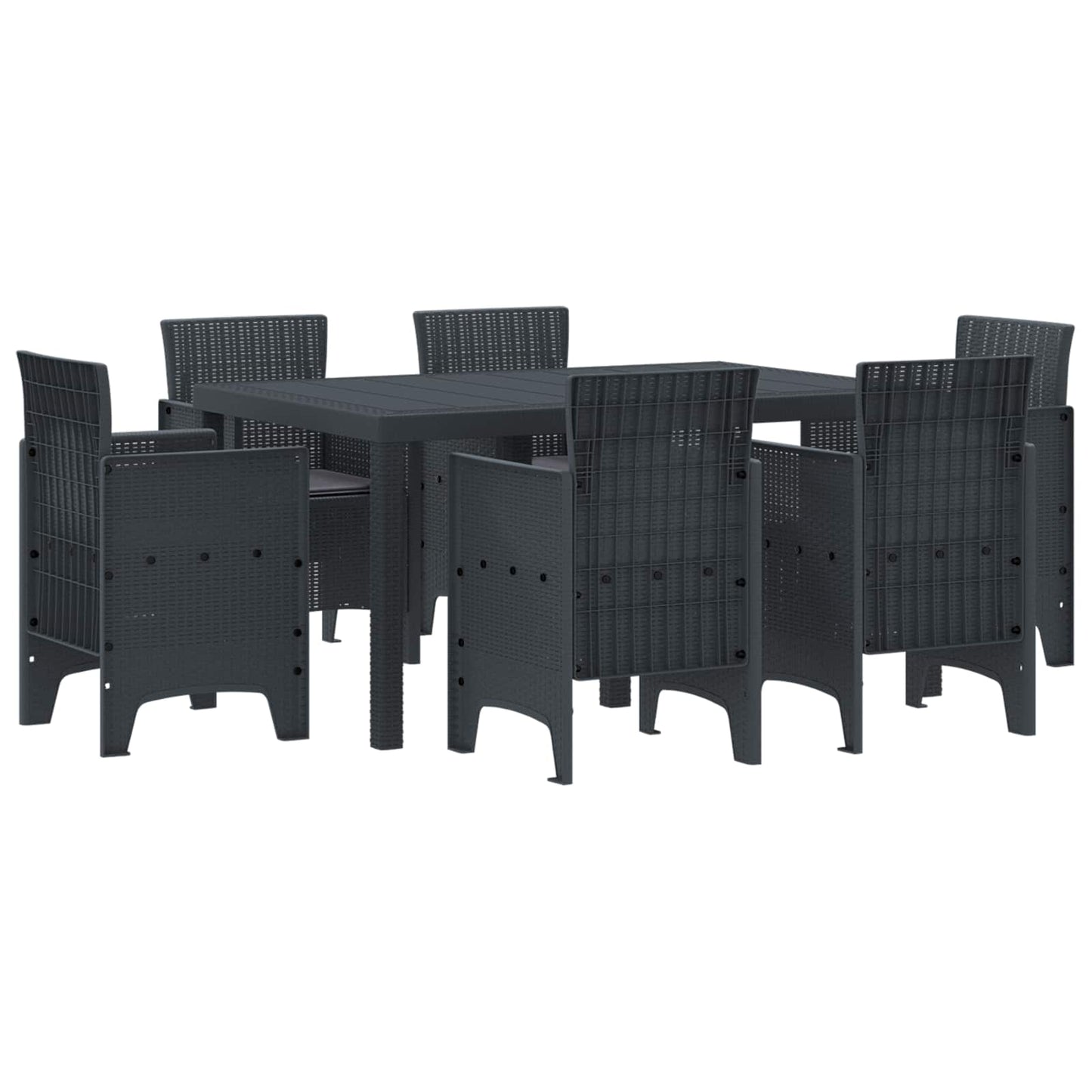 Set da Pranzo per Giardino 7 pcs Antracite Rattan Polt