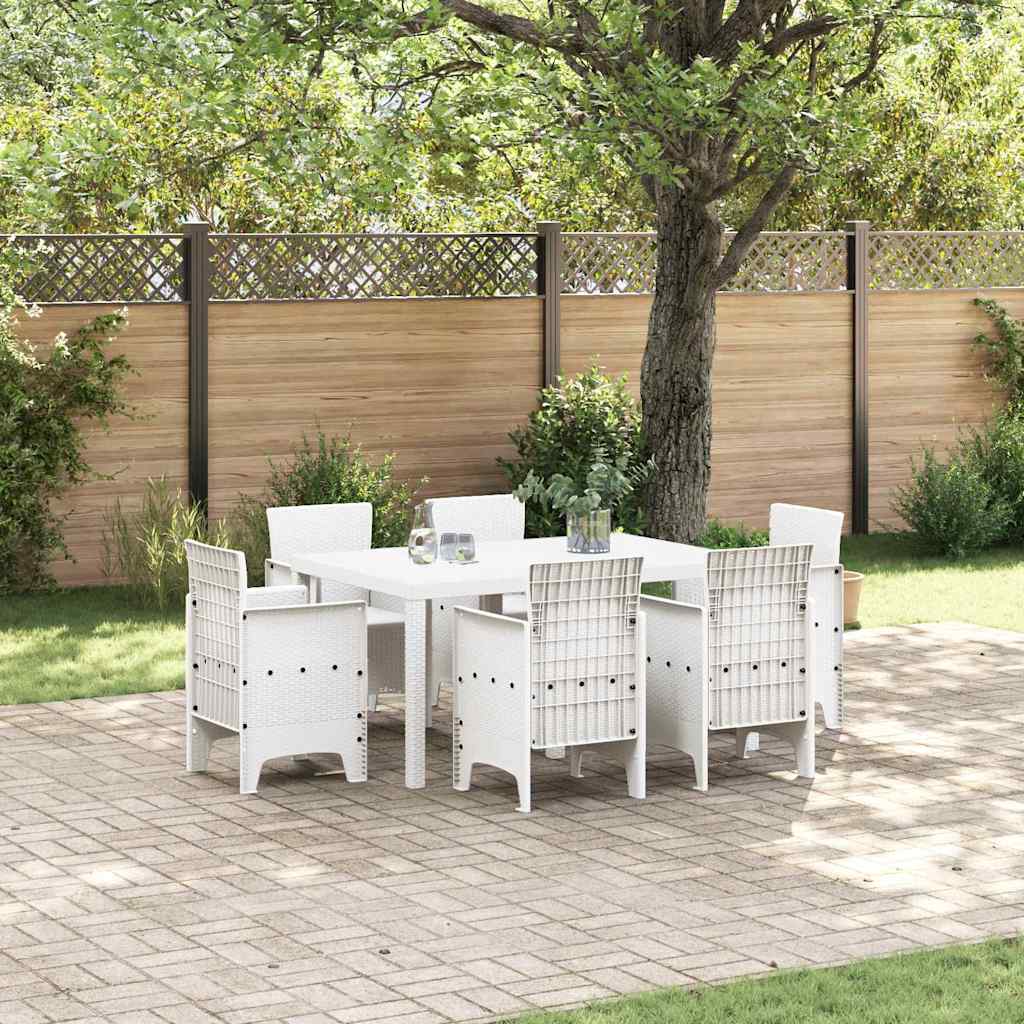 Set da Pranzo per Giardino 7 pcs Bianco Rattan Polt