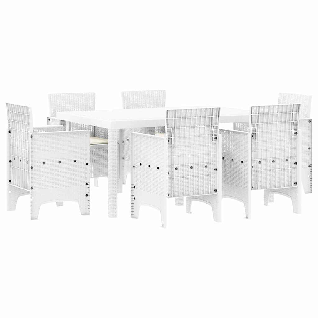 Set da Pranzo per Giardino 7 pcs Bianco Rattan Polt