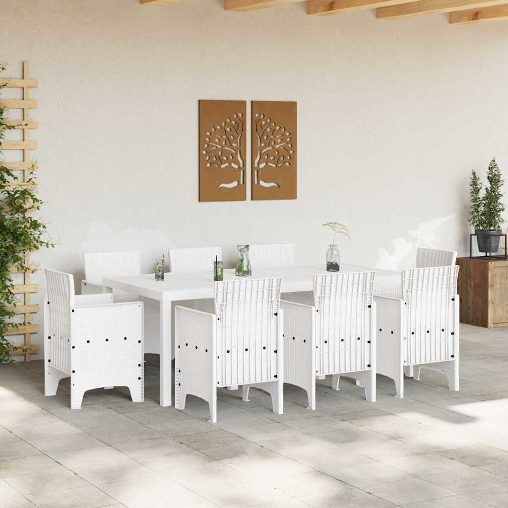 Set da Pranzo per Giardino 9 pcs Bianco Polipropilene