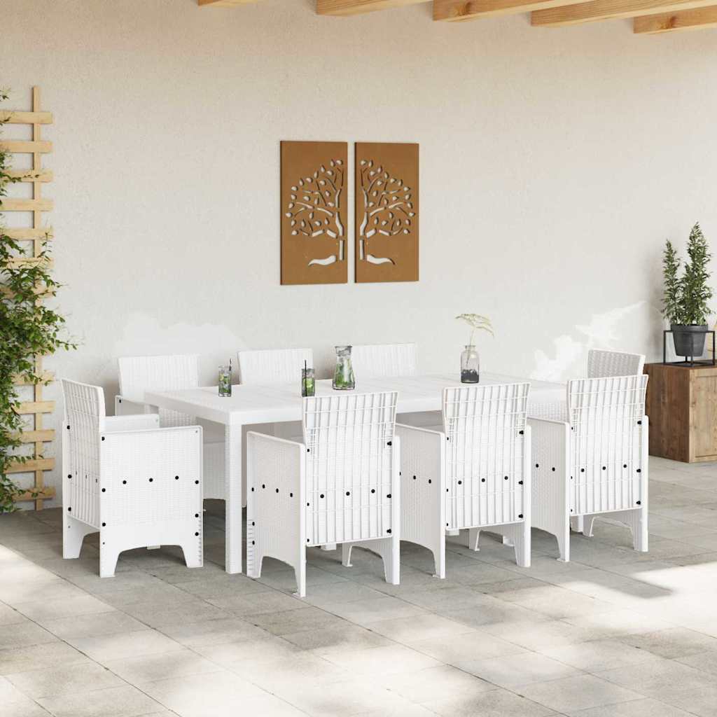 Set da Pranzo per Giardino 9 pcs Bianco Polipropilene