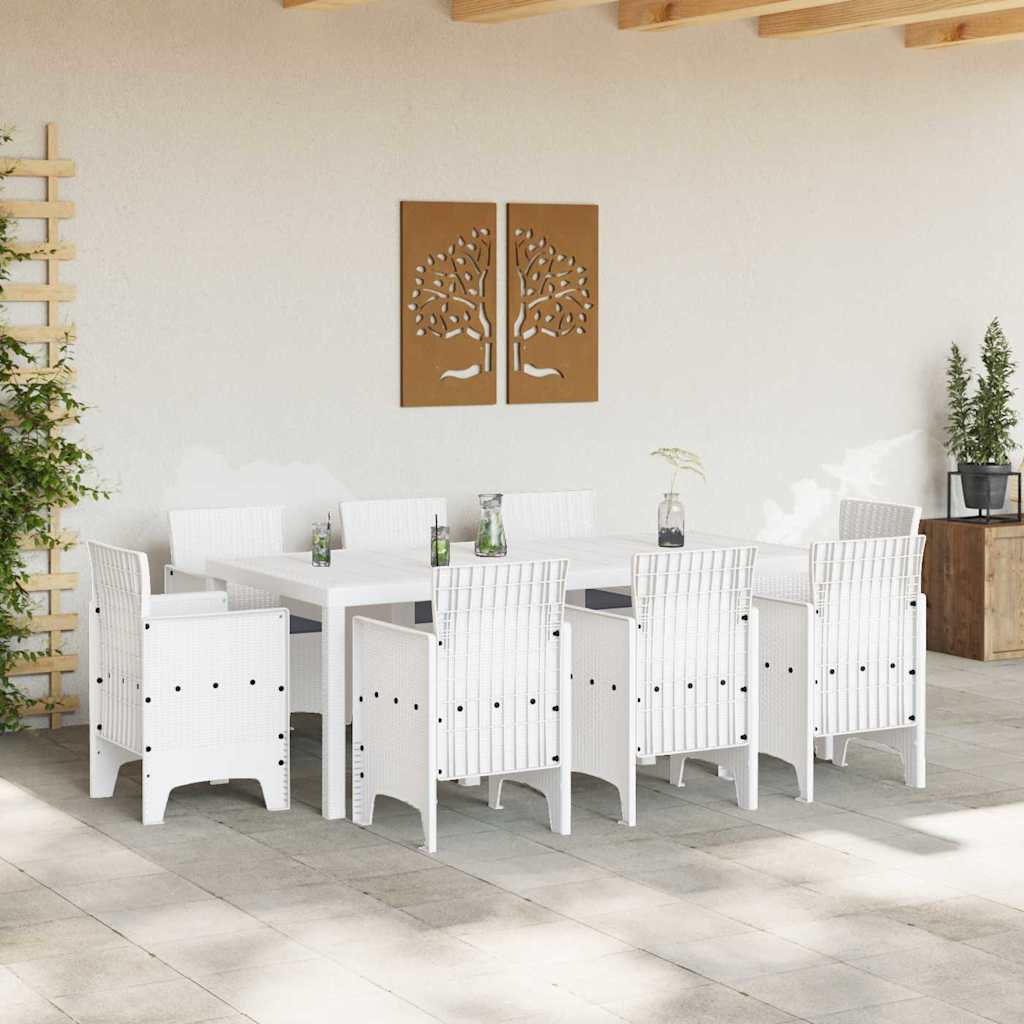 Set da Pranzo per Giardino 9 pcs Bianco Polipropilene