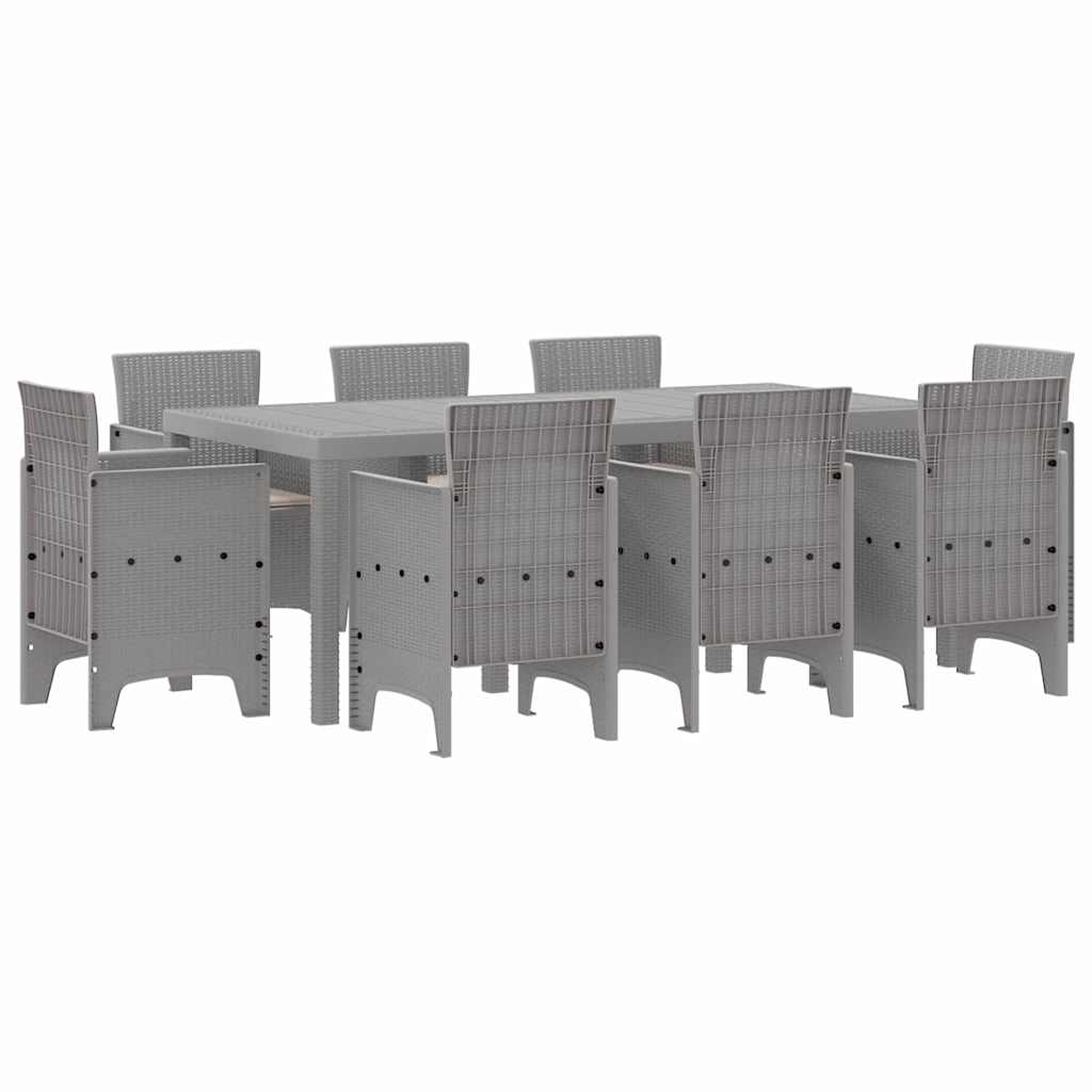 Set da Pranzo per Giardino 9 pcs Grigio chiaro Polipropilene