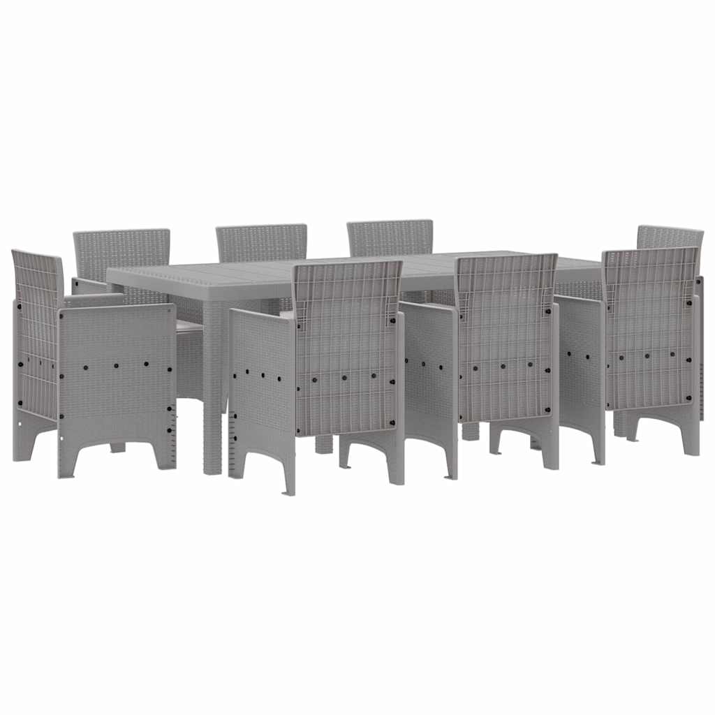 Set da Pranzo per Giardino 9 pcs Grigio chiaro Polipropilene