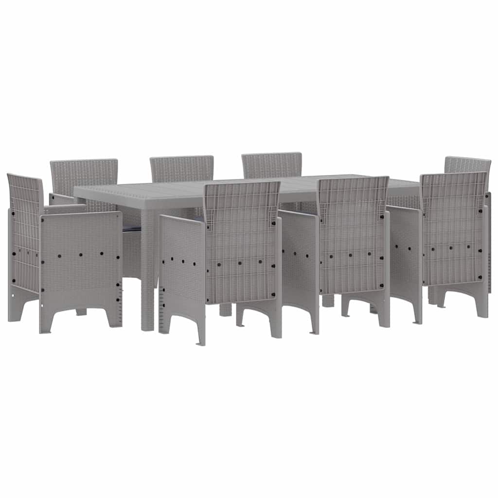Set da Pranzo per Giardino 9 pcs Grigio chiaro Polipropilene