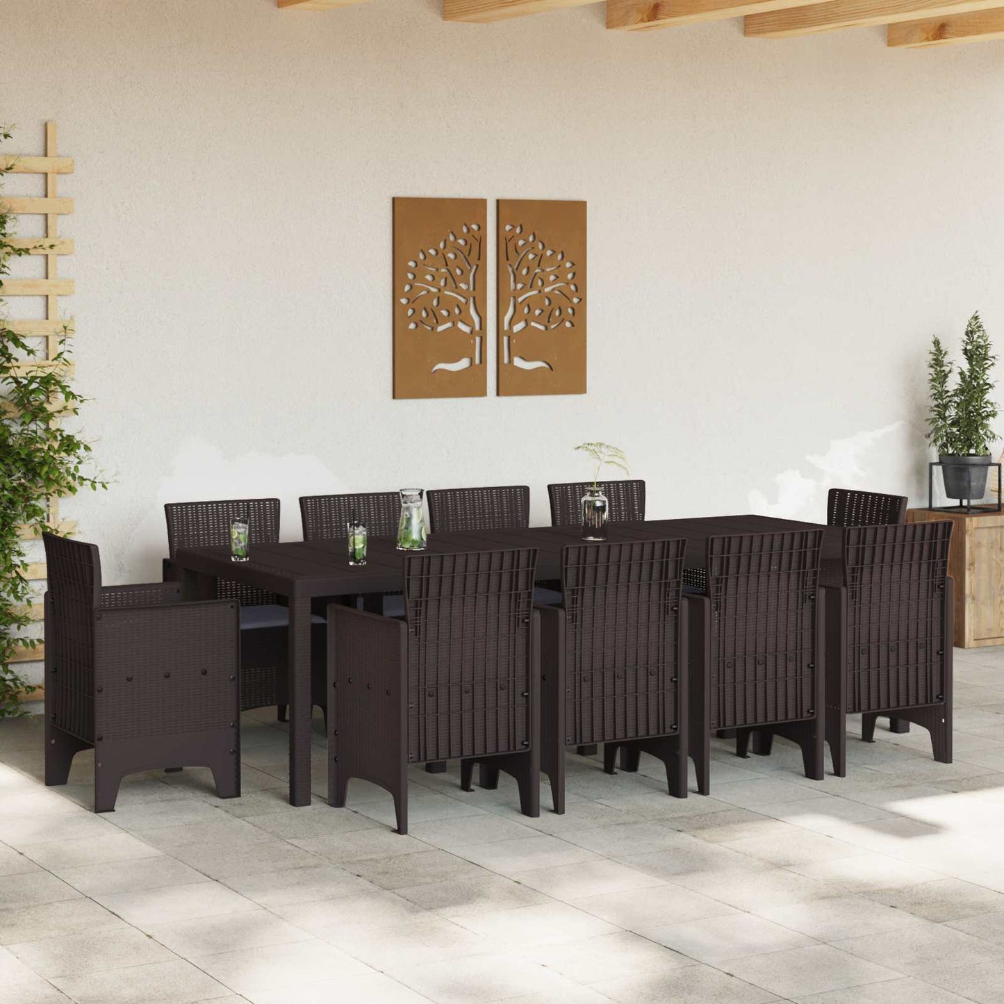 Set da Pranzo per Giardino 11 pcs Marrone Polipropilene