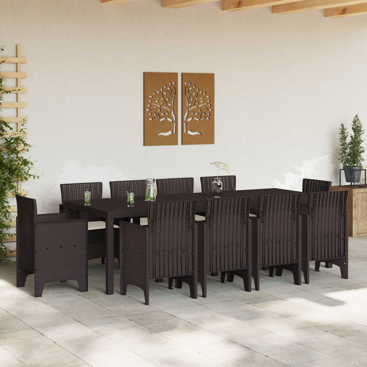Set da Pranzo per Giardino 11 pcs Marrone Polipropilene