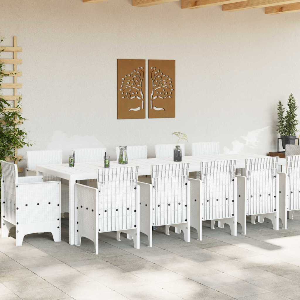 Set da Pranzo per Giardino 13 pcs Bianco Poly Rattan