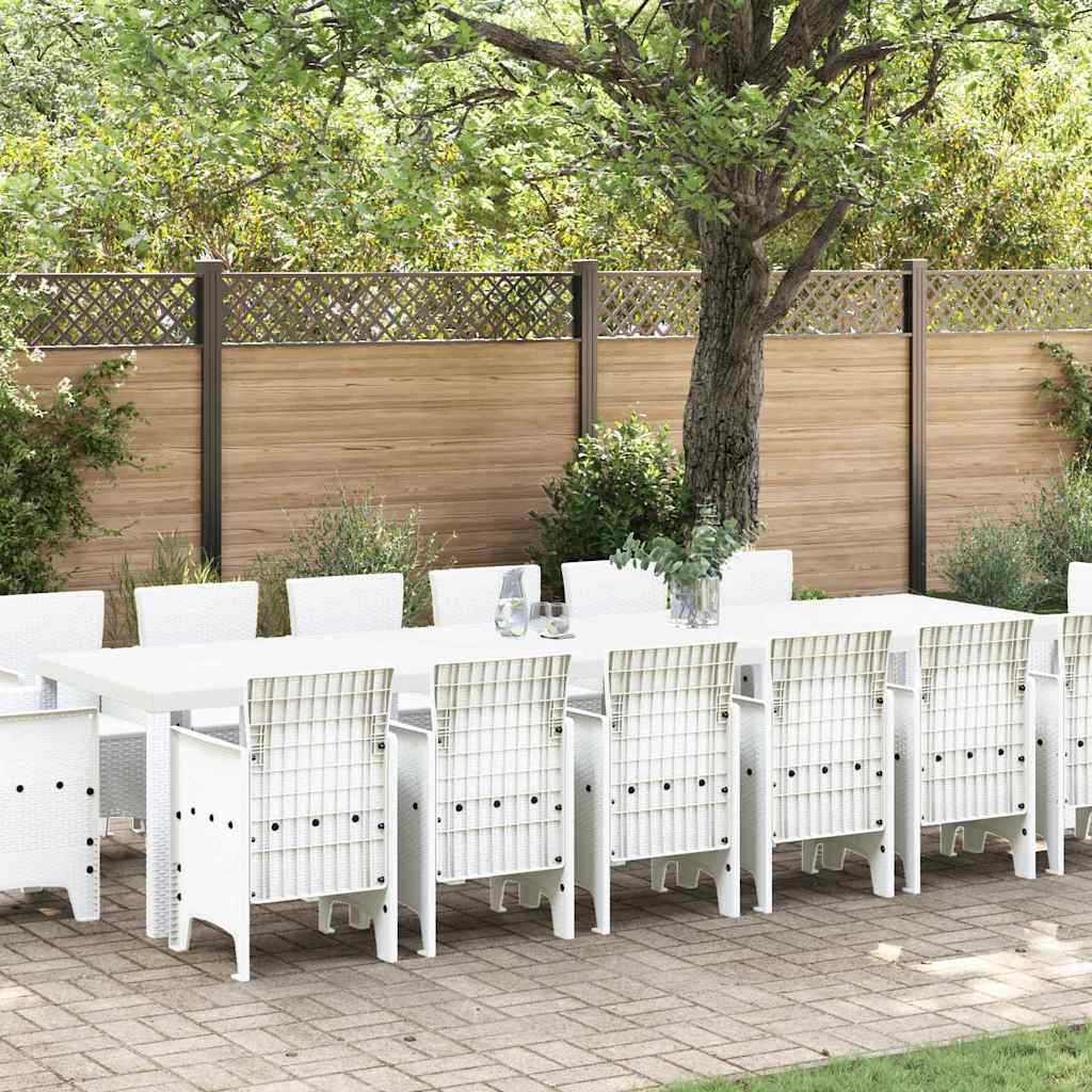 Set da Pranzo per Giardino 15 pcs Bianco Rattan Polt