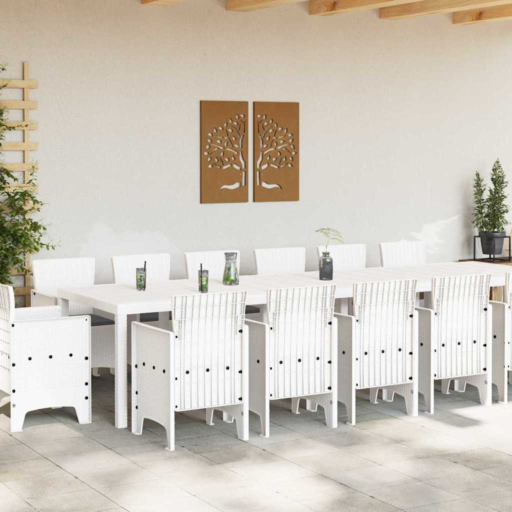Set da Pranzo per Giardino 15 pcs Bianco Rattan Polt