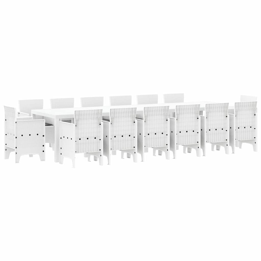 Set da Pranzo per Giardino 15 pcs Bianco Rattan Polt