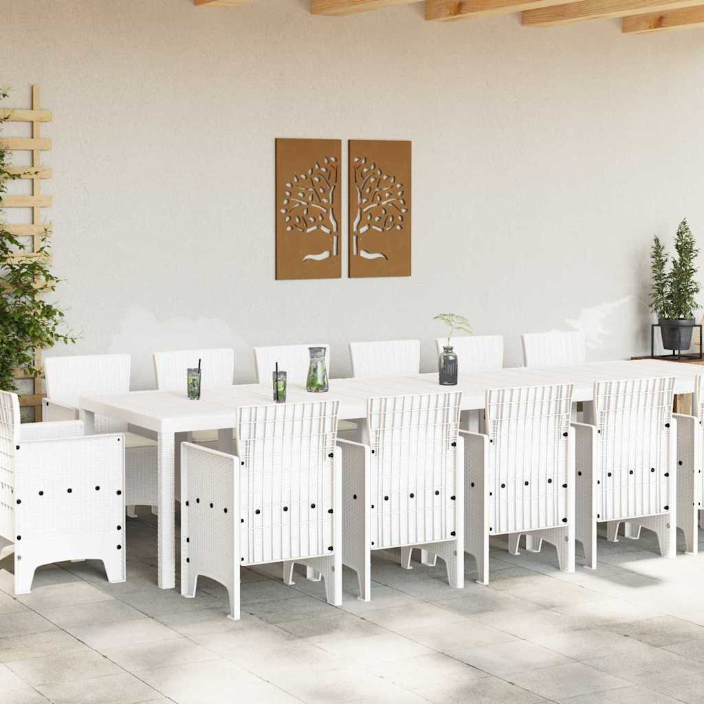 Set da Pranzo per Giardino 15 pcs Bianco Rattan Polt
