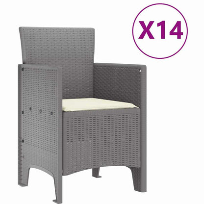 Set da Pranzo per Giardino 15 pcs Grigio chiaro Rattan Polt