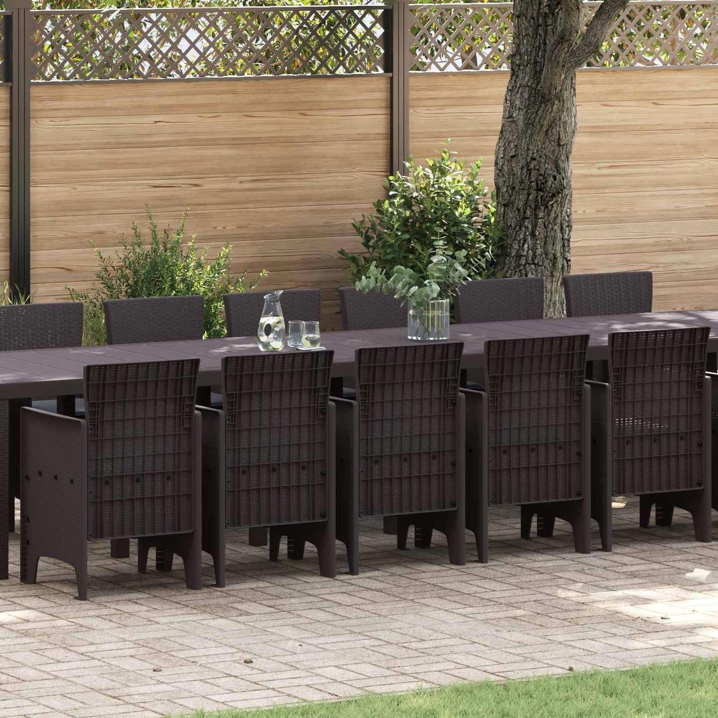 Set da pranzo da giardino con cuscini 17 pcs Marrone PP