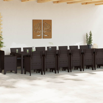 Set da pranzo da giardino con cuscini 17 pcs Marrone PP