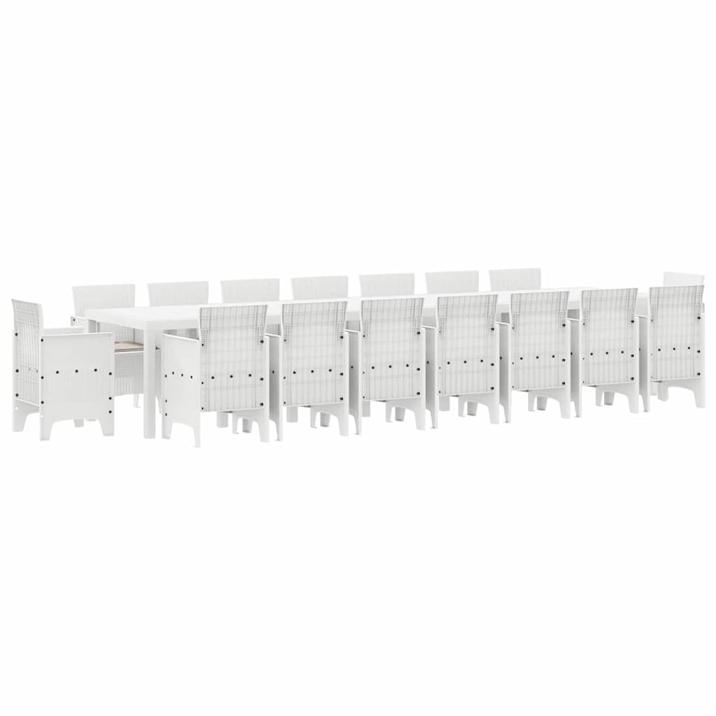 Set da pranzo da giardino con cuscini 17 pcs Bianco PP
