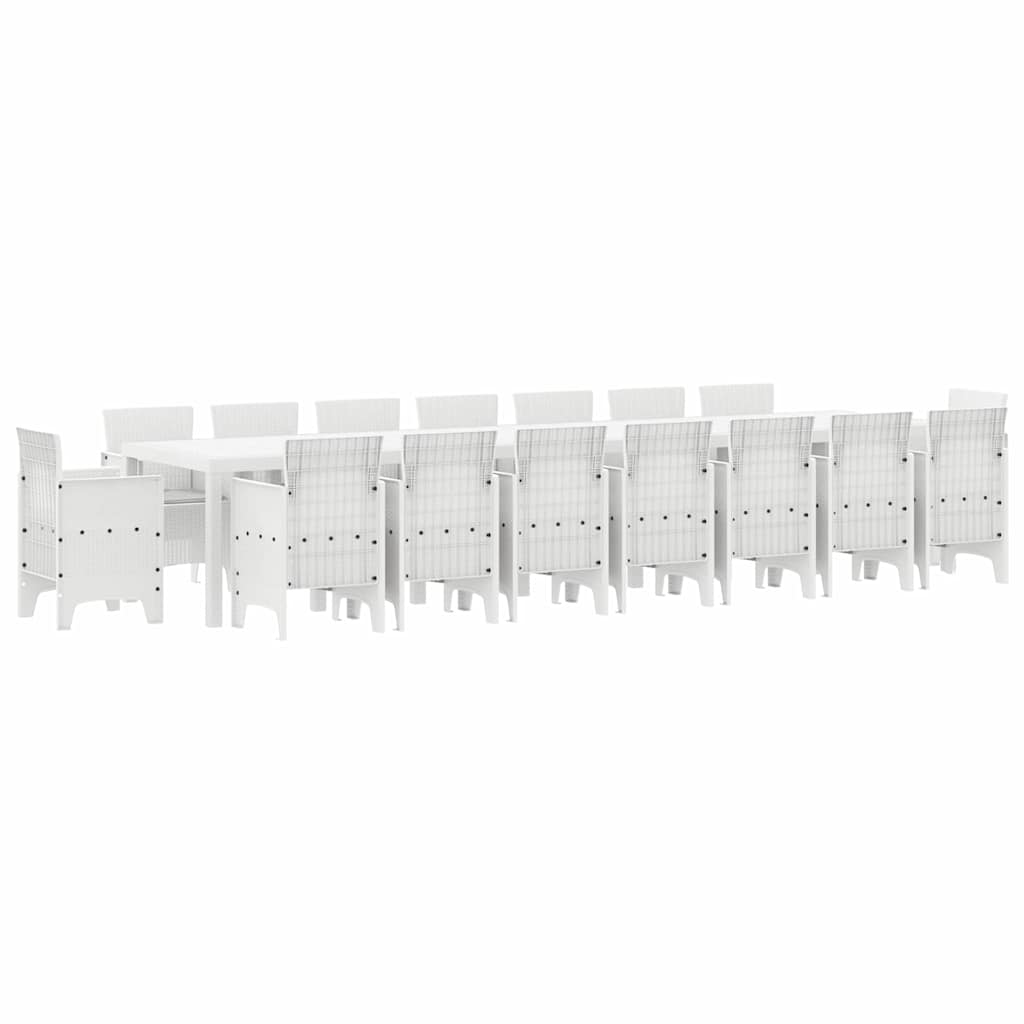 Set da pranzo da giardino con cuscini 17 pcs Bianco PP