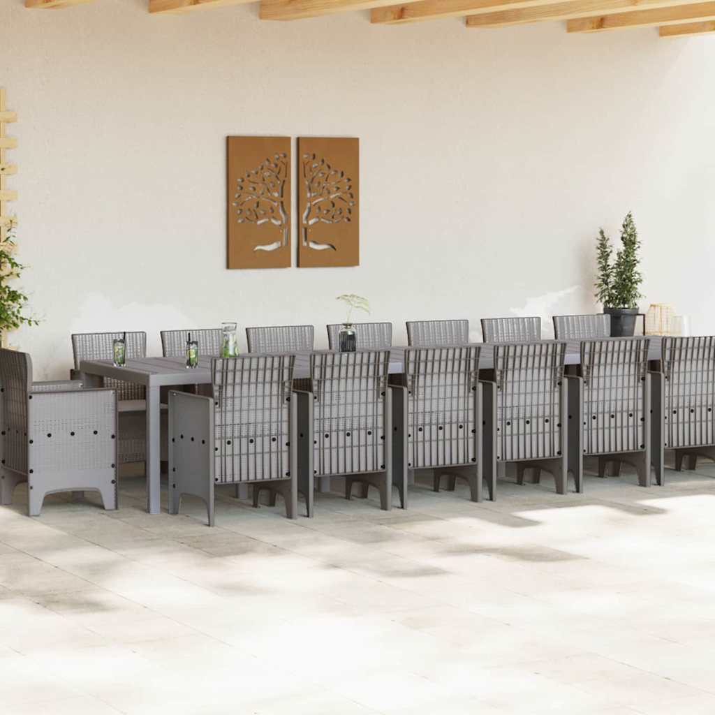 Set da pranzo da giardino con cuscini 17 pcs Grigio chiaro PP