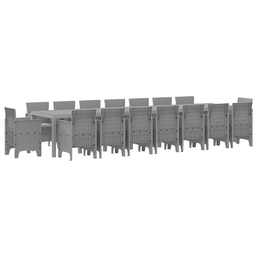 Set da pranzo da giardino con cuscini 17 pcs Grigio chiaro PP