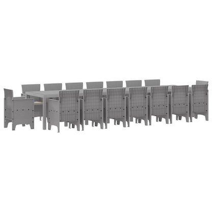 Set da pranzo da giardino con cuscini 17 pcs Grigio chiaro PP